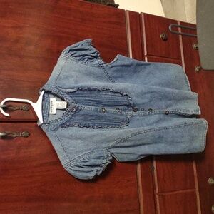 Unique Spectrum Denim Ruffle Blouse